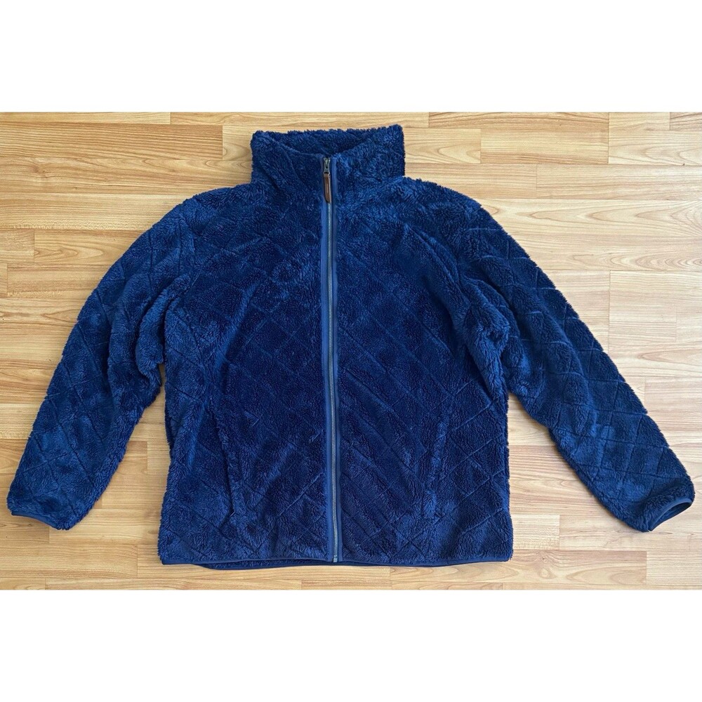 Columbia Fire Side II Fleece Jacket Womens 2X Navy Sherpa Full Zip Pockets Plush